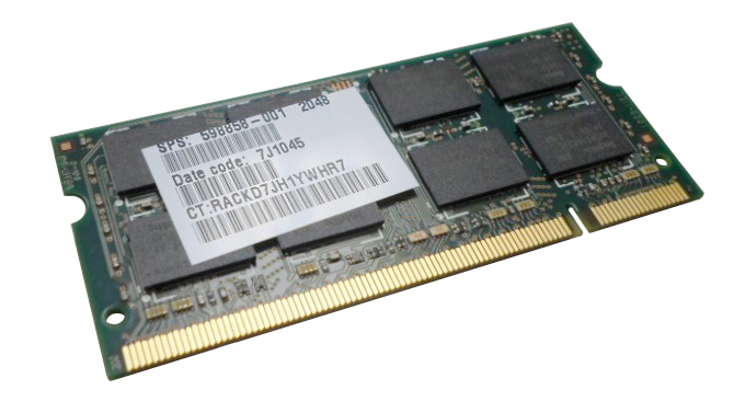 598859-001 HP 1GB PC3-10600 DDR3-1333MHz Non-ECC Unbuffered CL9 204-Pin SoDimm Single Rank Memory Module