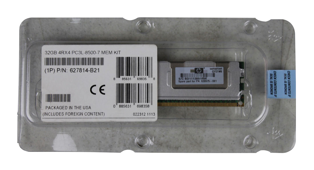 627814-B21-B2 HP 32GB PC3-8500 DDR3-1066MHz ECC Registered CL7 240-Pin DIMM 1.35V Low Voltage Quad Rank Memory Module