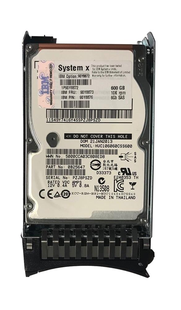 90Y8872 IBM 600GB 10000RPM SAS 6Gbps Hot Swap 64MB Cache 2.5-inch Internal Hard Drive with Tray