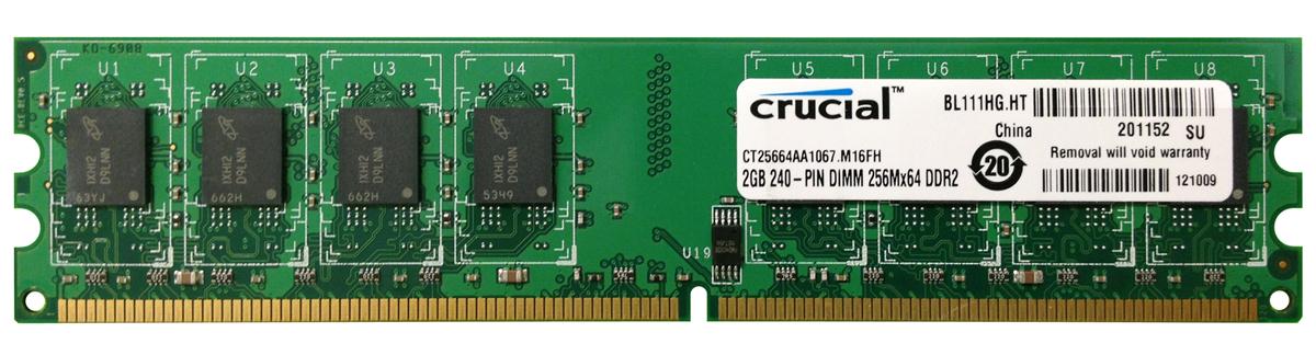 CT25664AA1067 Crucial 2GB PC2-8500 DDR2-1066MHz non-ECC Unbuffered CL7 240-Pin DIMM Memory Module