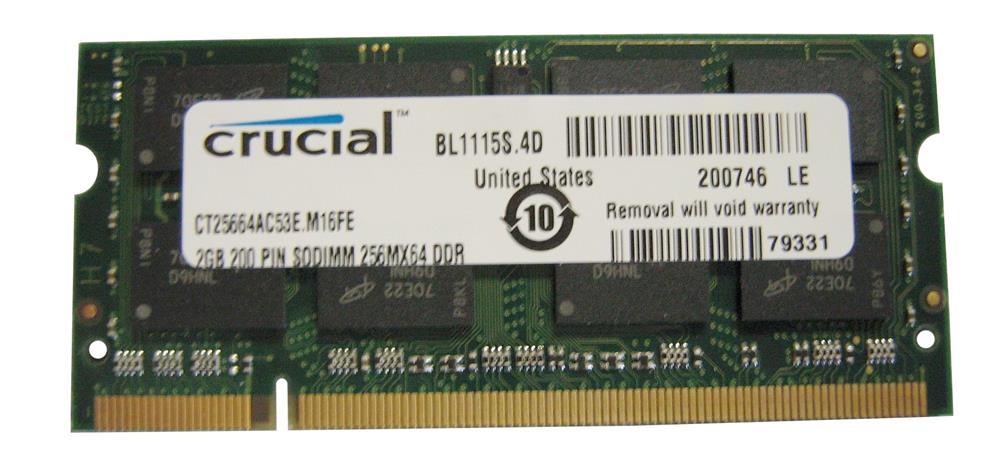 CT25664AC53E.M16FE Crucial 2GB PC2-4200 DDR2-533MHz non-ECC Unbuffered CL4 200-Pin SoDimm Memory Module
