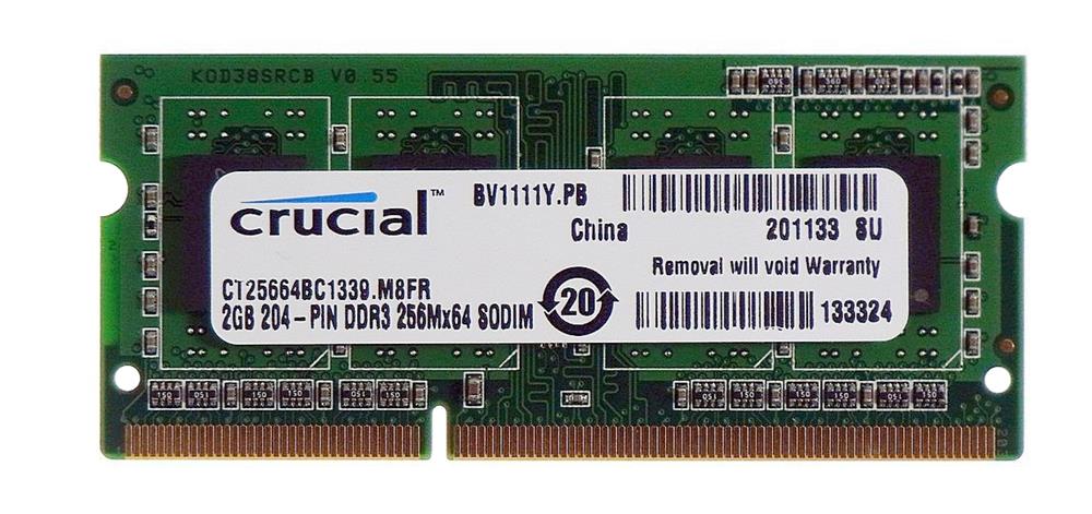 CT25664BC1339.M8FR Crucial 2GB PC3-10600 DDR3-1333MHz non-ECC Unbuffered CL9 204-Pin SoDimm Memory Module