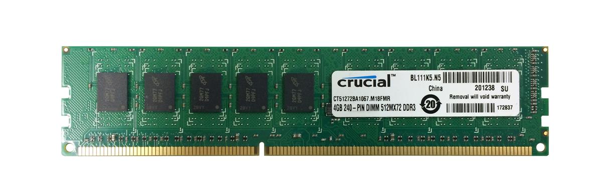 CT51272BA1067.M18FMR Crucial 4GB PC3-8500 DDR3-1066MHz ECC Unbuffered CL7 240-Pin DIMM Dual Rank Memory Module