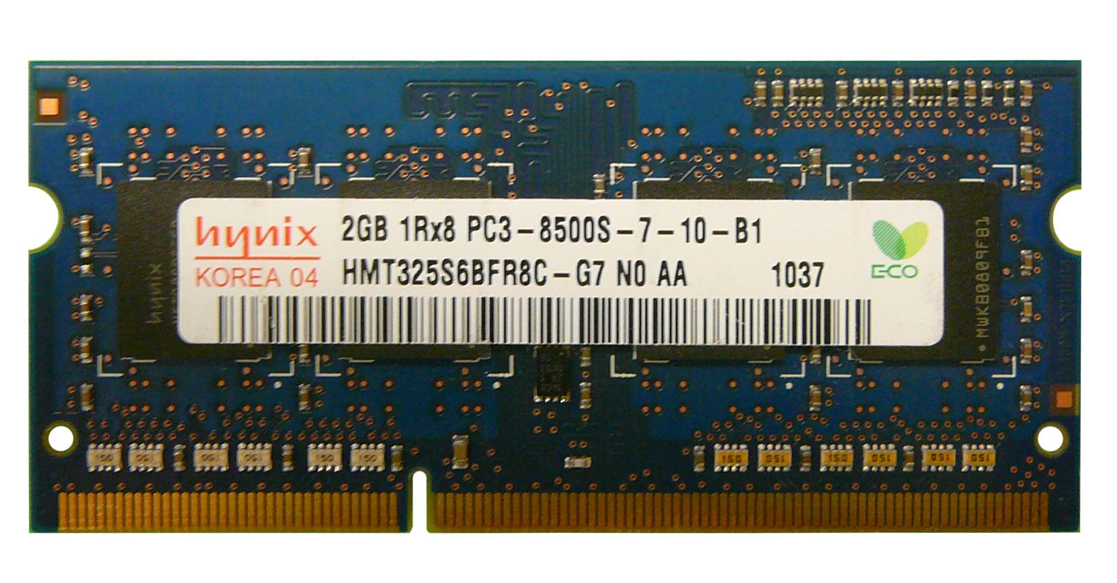 HMT325S6BFR8C-G7 Hynix 2GB PC3-8500 DDR3-1066MHz non-ECC Unbuffered CL7 204-Pin SoDimm Single Rank Memory Module