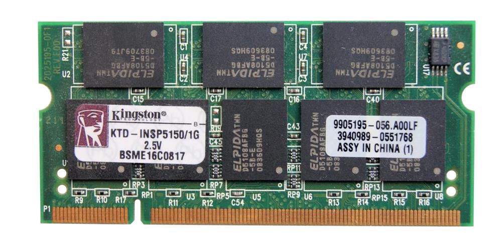 KTD-INSP5150/1G Kingston 1GB PC2700 DDR-333MHz non-ECC Unbuffered CL2.5 200-Pin SoDimm Memory Module
