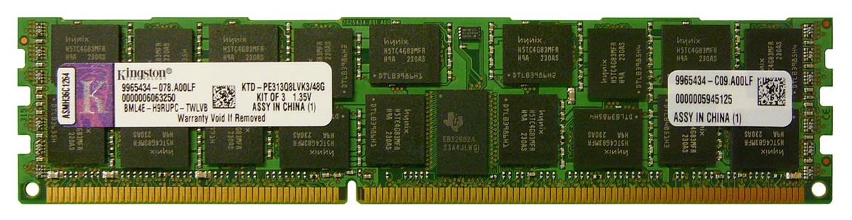 KTD-PE313Q8LVK3/48G Kingston 48GB Kit (3 X 16GB) PC3-10600 DDR3-1333MHz ECC Registered CL9 240-Pin DIMM 1.35V Low Voltage Quad Rank x8 Memory