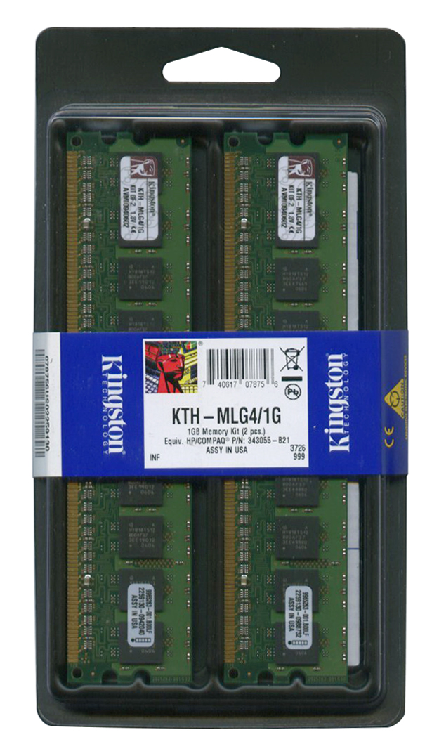 KTH-MLG4/1G Kingston 1GB Kit (2 X 512MB) PC2-3200 DDR2-400MHz ECC Registered CL3 240-Pin DIMM Memory for HP 343055-B21