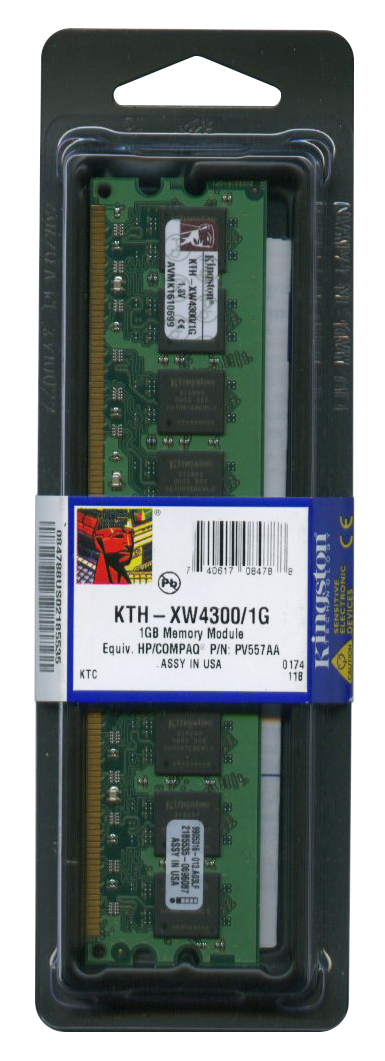 KTH-XW4300/1G Kingston 1GB PC2-5300 DDR2-667MHz non-ECC Unbuffered CL5 240-Pin DIMM Dual Rank Memory Module for HP/Compaq 398038-001; PX976AT; RV636AV; PX976AA