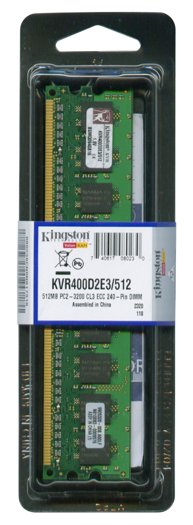 KVR400D2E3/512 Kingston 512MB PC2-3200 DDR2-400MHz ECC Unbuffered CL3 240-Pin DIMM Memory Module