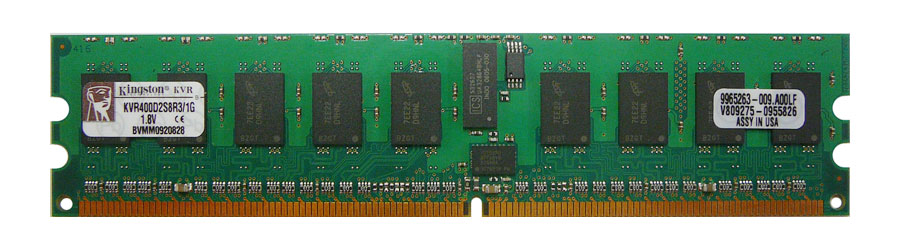 KVR400D2S8R3/1G Kingston 1GB PC2-3200 DDR2-400MHz ECC Registered CL3 240-Pin DIMM Single Rank Memory Module