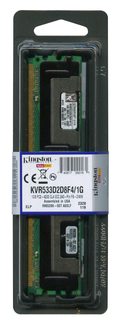KVR533D2D8F4/1G Kingston 1GB PC2-4200 DDR2-533MHz ECC Fully Buffered CL4 240-Pin DIMM Memory Module