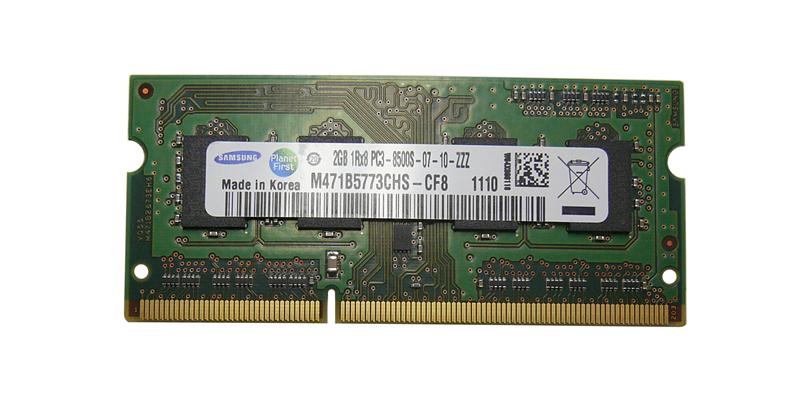 M471B5773CHS-CF8 Samsung 2GB PC3-8500 DDR3-1066MHz non-ECC Unbuffered CL7 204-Pin SoDimm Single Rank Memory Module