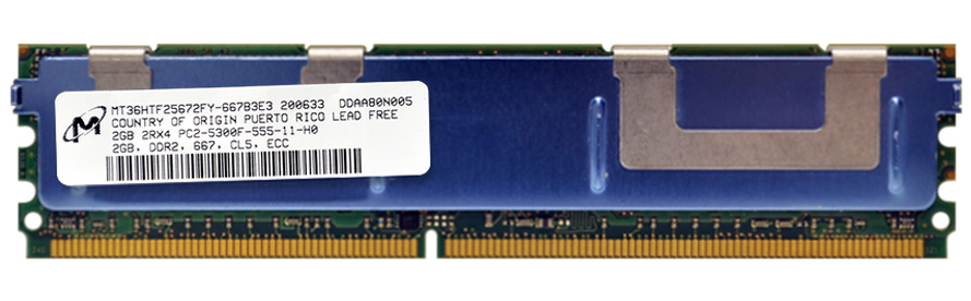 MT36HTF25672FY-667B3E3 Micron 2GB PC2-5300 DDR2-667MHz ECC Fully Buffered CL5 240-Pin DIMM Dual Rank Memory Module