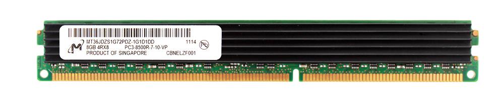 MT36JDZS1G72PDZ-1G1 Micron 8GB PC3-8500 DDR3-1066MHz ECC Registered CL7 240-Pin DIMM Very Low Profile (VLP) Quad Rank Memory Module