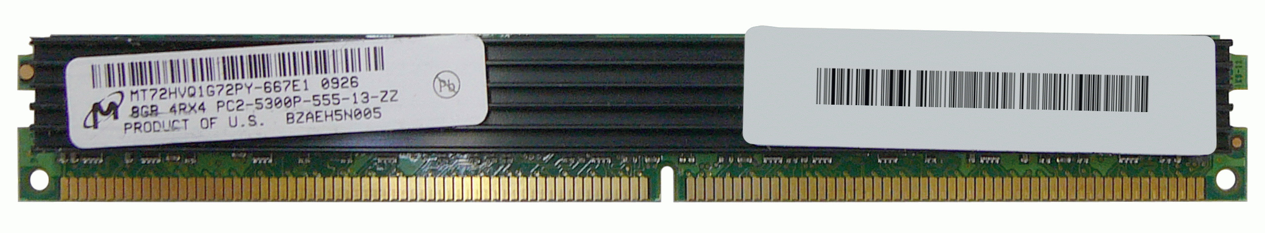 MT72HVQ1G72PY-667E1 Micron 8GB PC2-5300 DDR2-667MHz ECC Registered CL5 240-Pin DIMM Very Low Profile (VLP) Quad Rank Memory Module