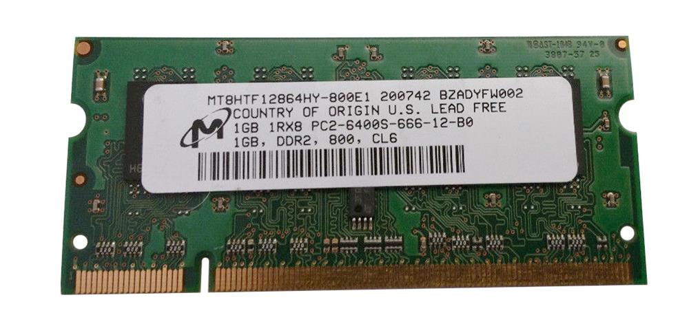 MT8HTF12864HY-800E1 Micron 1GB PC2-6400 DDR2-800MHz non-ECC Unbuffered CL6 200-Pin SoDimm Single Rank Memory Module