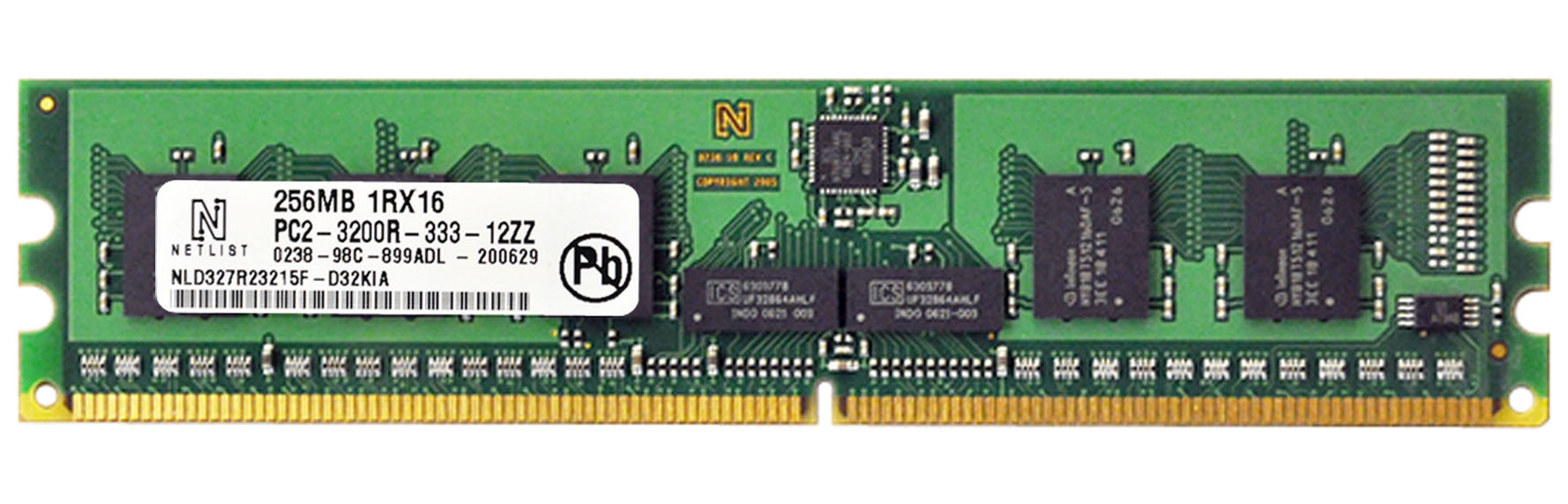 NLD327R23215F-D32KIA NetList 256MB PC2-3200 DDR2-400MHz ECC Registered CL3 240-Pin DIMM Single Rank Memory Module