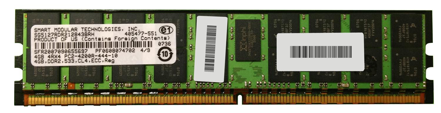 SG5127RDR212843BRH Smart Modular 4GB PC2-4200 DDR2-533MHz ECC Registered CL4 240-Pin DIMM Quad Rank Memory Module