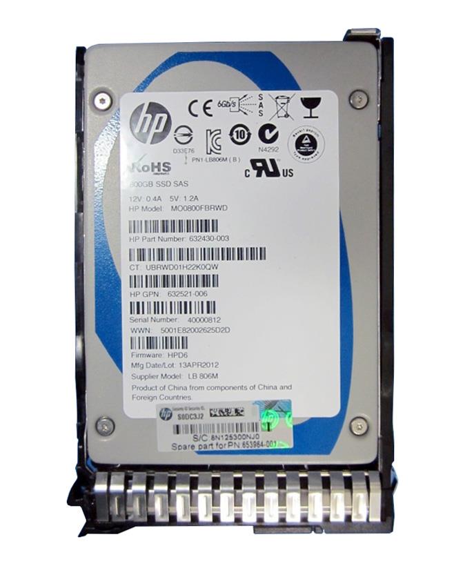 653964-001 HP 800GB MLC SAS 6Gbps Hot Swap Enterprise Mainstream 2.5-inch Internal Solid State Drive (SSD) with Smart Carrier