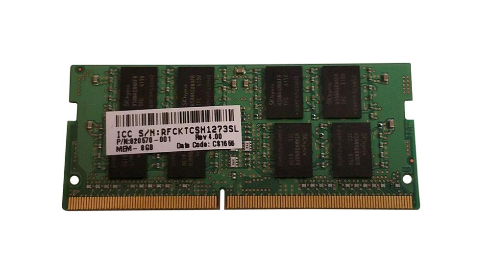 820570-001 HP 8GB PC4-19200 DDR4-2400 MHz non-ECC Unbuffered CL15 260-Pin SoDimm 1.2V Dual Rank Memory Module
