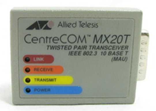 AT-MX20T_N Allied Telesis Centrecom IEEE 802.3 10Mbps 10Base-T RJ45 AUI Transceiver Module