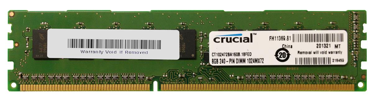 CT102472BA160B.18FED Crucial 8GB PC3-12800 DDR3-1600MHz ECC Unbuffered CL11 240-Pin DIMM Dual Rank Memory Module