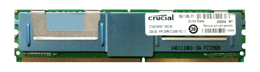 CT25672AF667.18FG1N8 Crucial 2GB PC2-5300 DDR2-667MHz ECC Fully Buffered CL5 240-Pin DIMM Dual Rank Memory Module