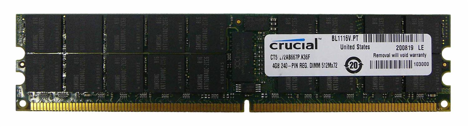CT51272AB667P.K36F Crucial 4GB PC2-5300 DDR2-667MHz ECC Registered CL5 240-Pin DIMM Dual Rank Memory Module