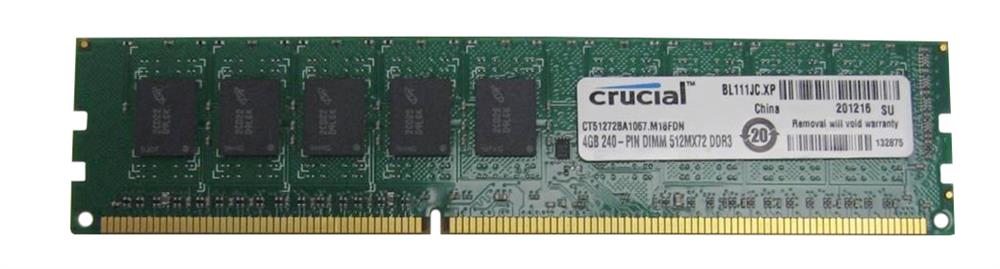 CT51272BA1067.M18FDN Crucial 4GB PC3-8500 DDR3-1066MHz ECC Unbuffered CL7 240-Pin DIMM Dual Rank Memory Module