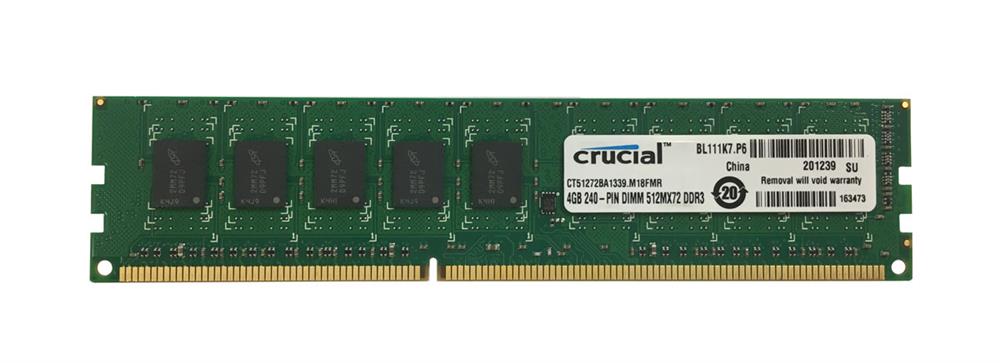 CT51272BA1339.M18FMR Crucial 4GB PC3-10600 DDR3-1333MHz ECC Unbuffered CL9 240-Pin DIMM Dual Rank Memory Module