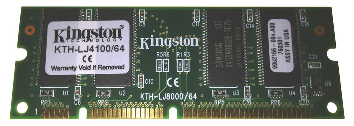 KTH-LJ4100/64 Kingston 64MB PC100 100MHz non-ECC Unbuffered CL2 100-Pin DIMM Memory Module for HP LaserJet 4000/5000/8000/8100 Series Printers C3913A, C7846A, C9680A, Q1887A