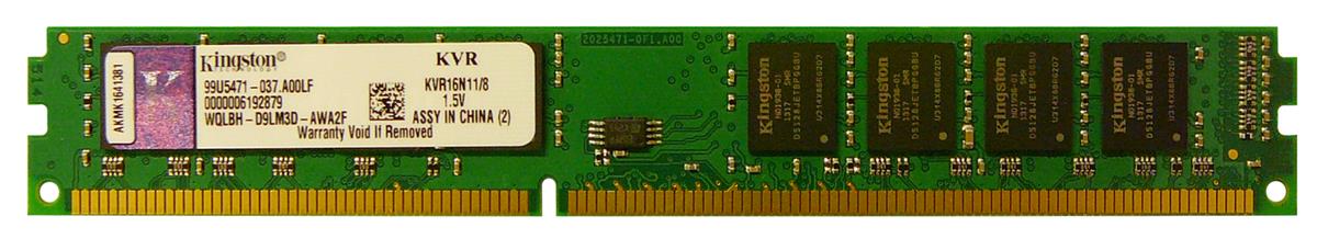 KVR16N11/8 Kingston 8GB PC3-12800 DDR3-1600MHz non-ECC Unbuffered CL11 240-Pin DIMM Dual Rank Memory Module