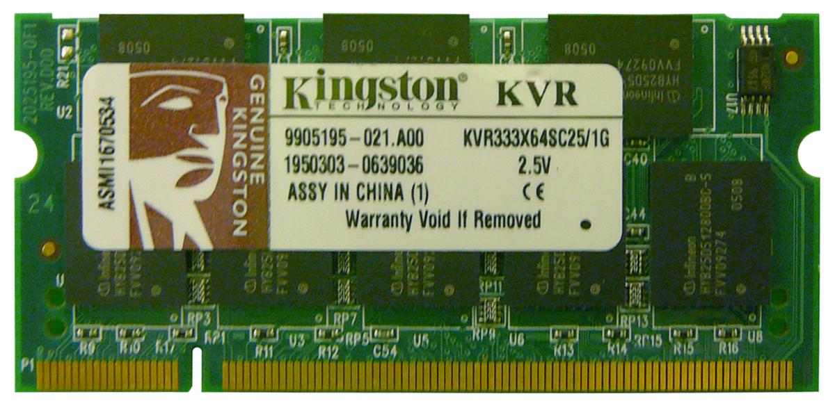 KVR333X64SC25/1G Kingston 1GB PC2700 DDR-333MHz non-ECC Unbuffered CL2.5 200-Pin SoDimm Memory Module