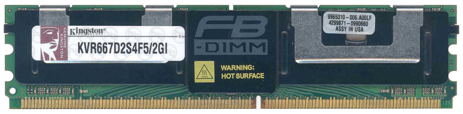 KVR667D2S4F5/2GI Kingston 2GB PC2-5300 DDR2-667MHz ECC Fully Buffered CL5 240-Pin DIMM Single Rank x4 Memory Module (Intel Validated)