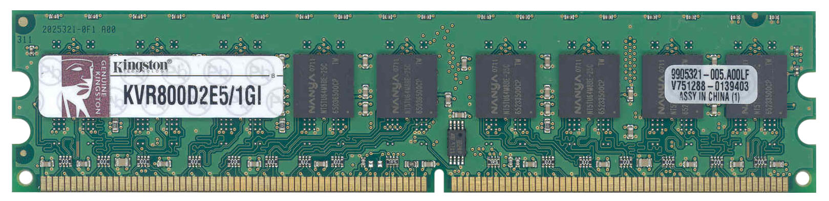 KVR800D2E5/1GI Kingston 1GB PC2-6400 DDR2-800MHz ECC Unbuffered CL5 240-Pin DIMM Dual Rank Memory Module (Intel Validated)