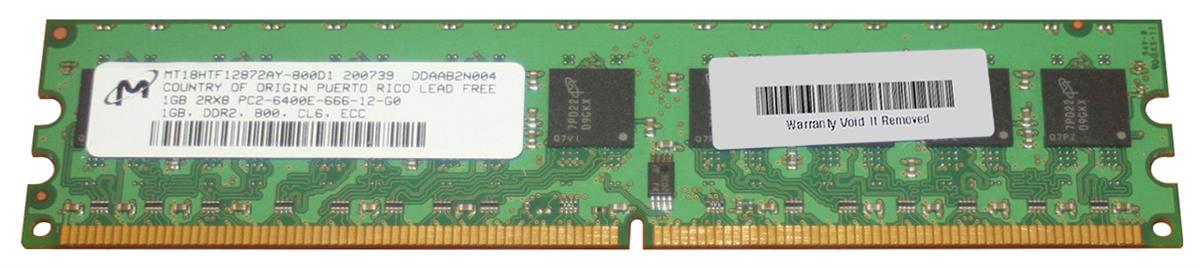 MT18HTF12872AY-800 Micron 1GB PC2-6400 DDR2-800MHz ECC Unbuffered CL6 240-Pin DIMM Dual Rank Memory Module