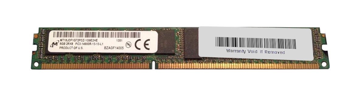 MT18JDF1G72PDZ-1G9E2 Micron 8GB PC3-14900 DDR3-1866MHz ECC Registered CL13 240-Pin DIMM Very Low Profile (VLP) Dual Rank Memory Module
