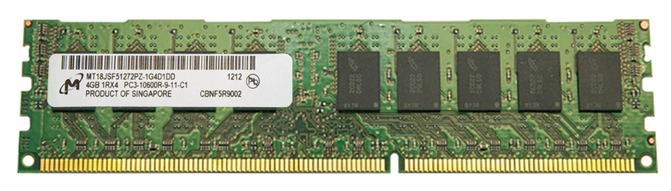 MT18JSF51272PZ-1G4D1 Micron 4GB PC3-10600 DDR3-1333MHz ECC Registered CL9 240-Pin DIMM Single Rank Memory Module