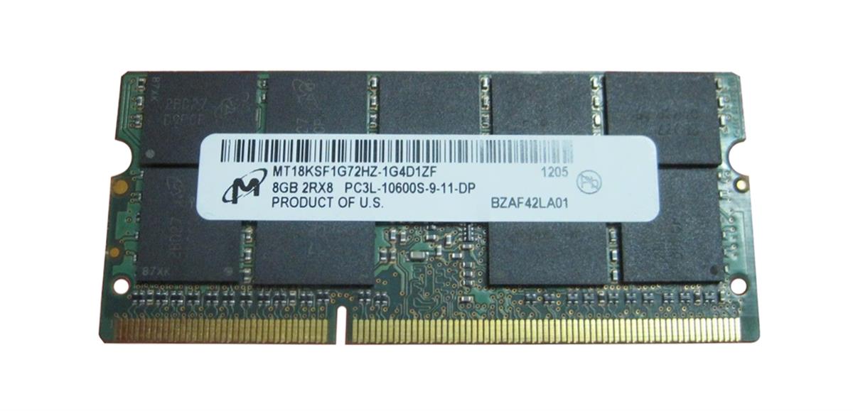 MT18KSF1G72HZ-1G4D1ZF Micron 8GB PC3-10600 DDR3-1333MHz ECC Unbuffered CL9 204-Pin SoDimm 1.35V Low Voltage Dual Rank Memory Module