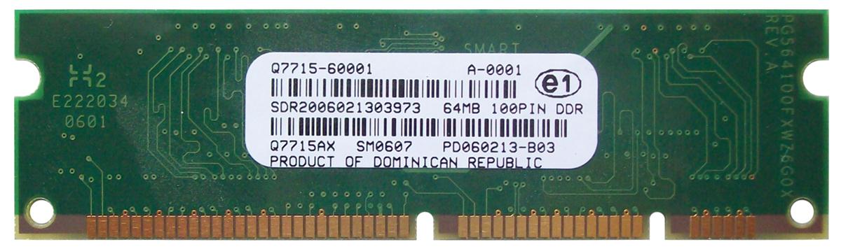 Q7715ANC HP 64MB PC2100 DDR-266MHz non-ECC Unbuffered CL2 100-Pin SoDimm Memory Module for LaserJet 2400/4250/4350/5200/9050 Series Printers