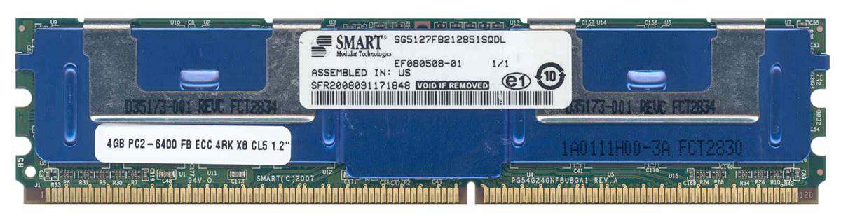SG5127FB212851SQDL Smart Modular 4GB PC2-6400 DDR2-800MHz ECC Fully Buffered CL5 240-Pin DIMM Quad Rank Memory Module