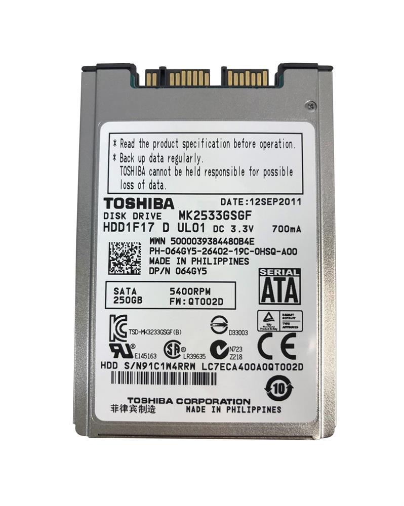 064GY5 Dell 250GB 5400RPM SATA 3Gbps 16MB Cache 1.8-inch Internal Hard Drive