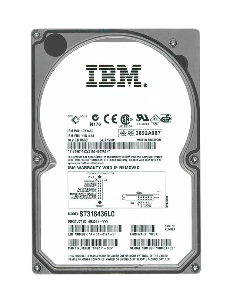 19K1462 IBM 18.2GB 7200RPM Ultra-160 SCSI 80-Pin 2MB Cache 3.5-inch Internal Hard Drive