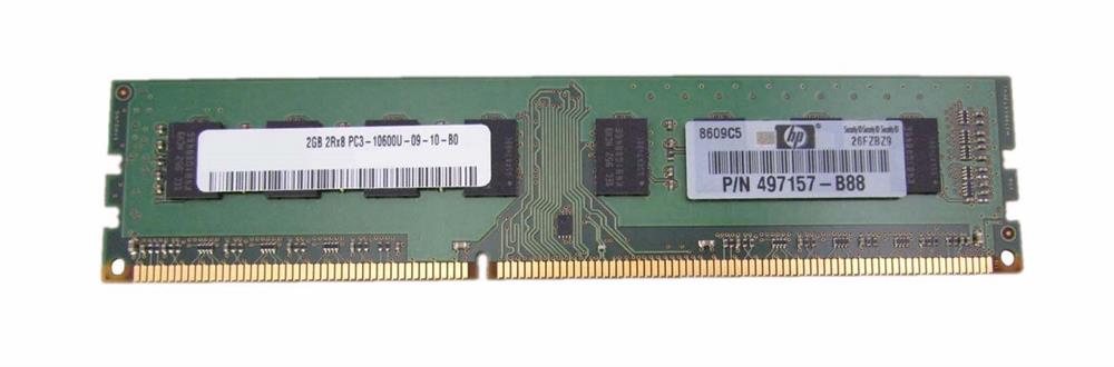 497157-B88 HP 2GB PC3-10600 DDR3-1333MHz non-ECC Unbuffered CL9 240-Pin DIMM Dual Rank Memory Module