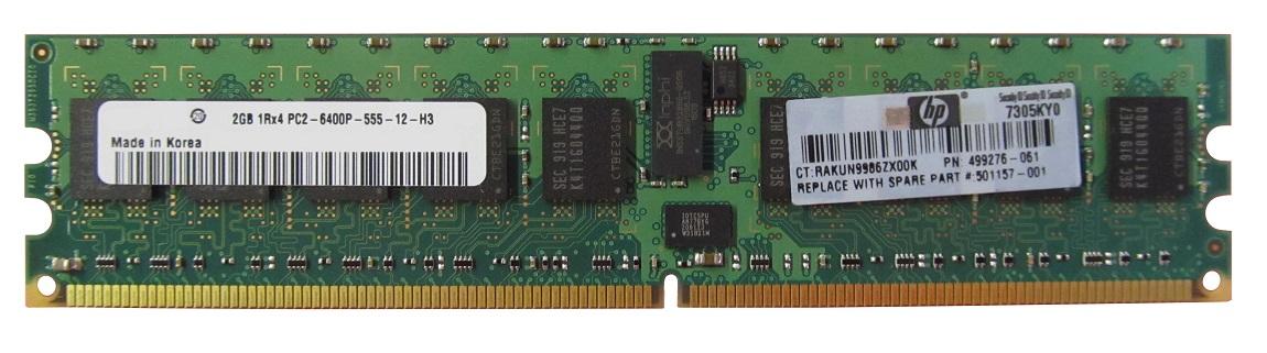 501157R-001 HP 2GB PC2-6400 DDR2-800MHz ECC Registered CL6 240-Pin DIMM Single Rank Memory Module