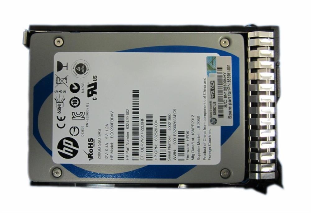 653961-001 HP 200GB SLC SAS 6Gbps Enterprise Performance 2.5-inch Internal Solid State Drive (SSD)