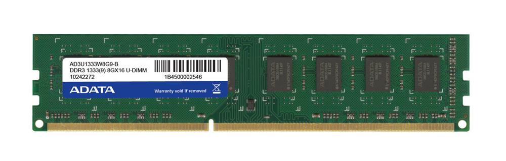 AD3U1333W8G9-B ADATA 8GB PC3-10600 DDR3-1333MHz non-ECC Unbuffered CL9 240-Pin DIMM Dual Rank Memory Module