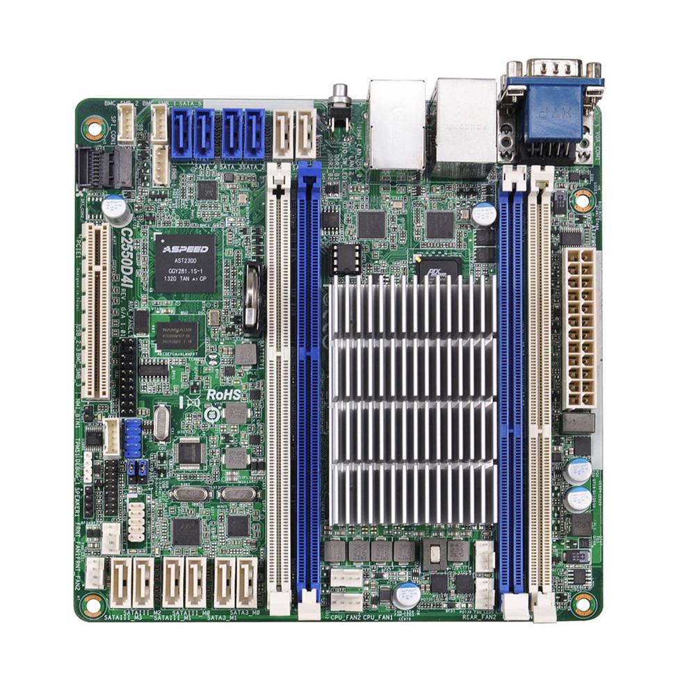 C2550D4I ASRock Socket FCBGA1283 Chipset Intel Quad-Core Avaton C2550 Processor Support DDR3 4x DIMM 2x SATA3 6.0Gb/s Mini-ITX Server Motherboard (Refurbished) 