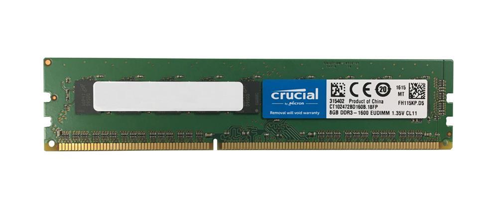 CT102472BD160B-18FP1 Crucial 8GB PC3-12800 DDR3-1600MHz ECC Unbuffered CL11 240-Pin DIMM Dual Rank 1.35V Low Voltage Memory Module