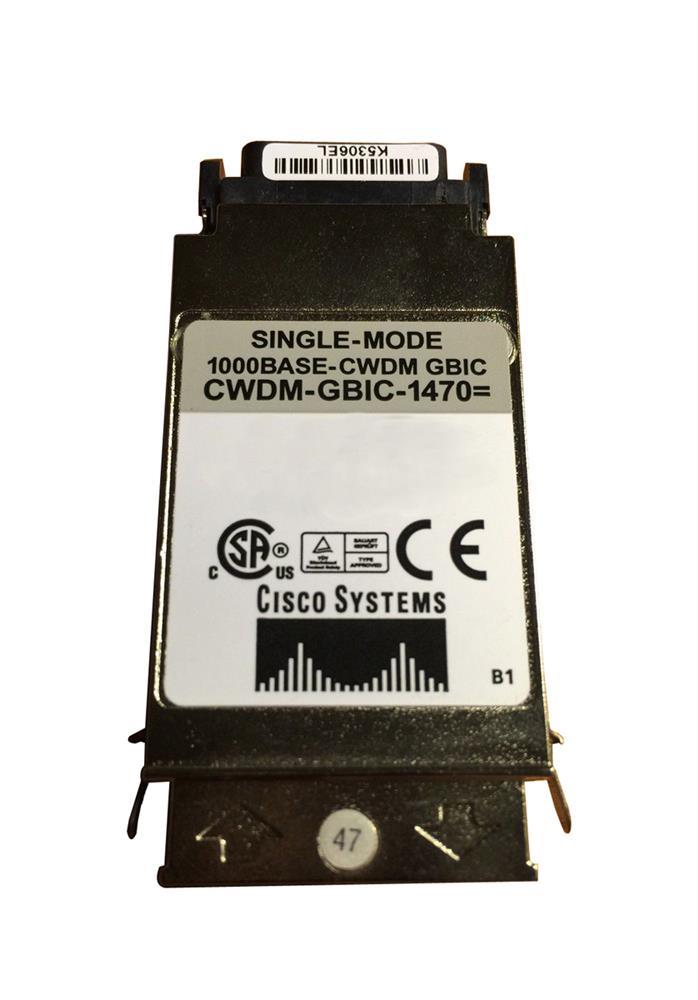 CWDM-GBIC-1470-RF Cisco 1Gbps 1000Base-ZX CWDM Single-mode Fiber 80km 1470nm Duplex SC Connector GBIC Transceiver Module (Refurbished)